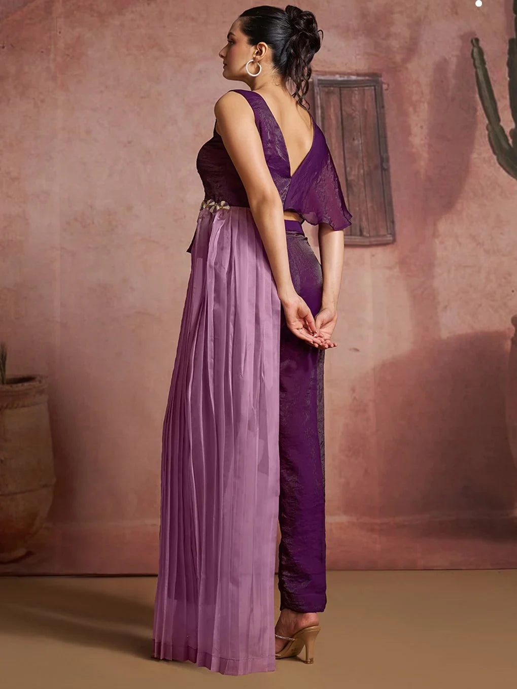 Lavish Wine Hand Work Organza Party Wear Co-Ord Set