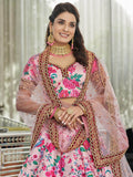 Light Pink Floral Printed Art Silk Wedding Wear Lehenga Choli - Zeel Clothing