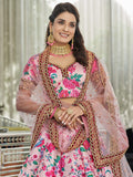 Light Pink Floral Printed Art Silk Wedding Wear Lehenga Choli - Zeel Clothing