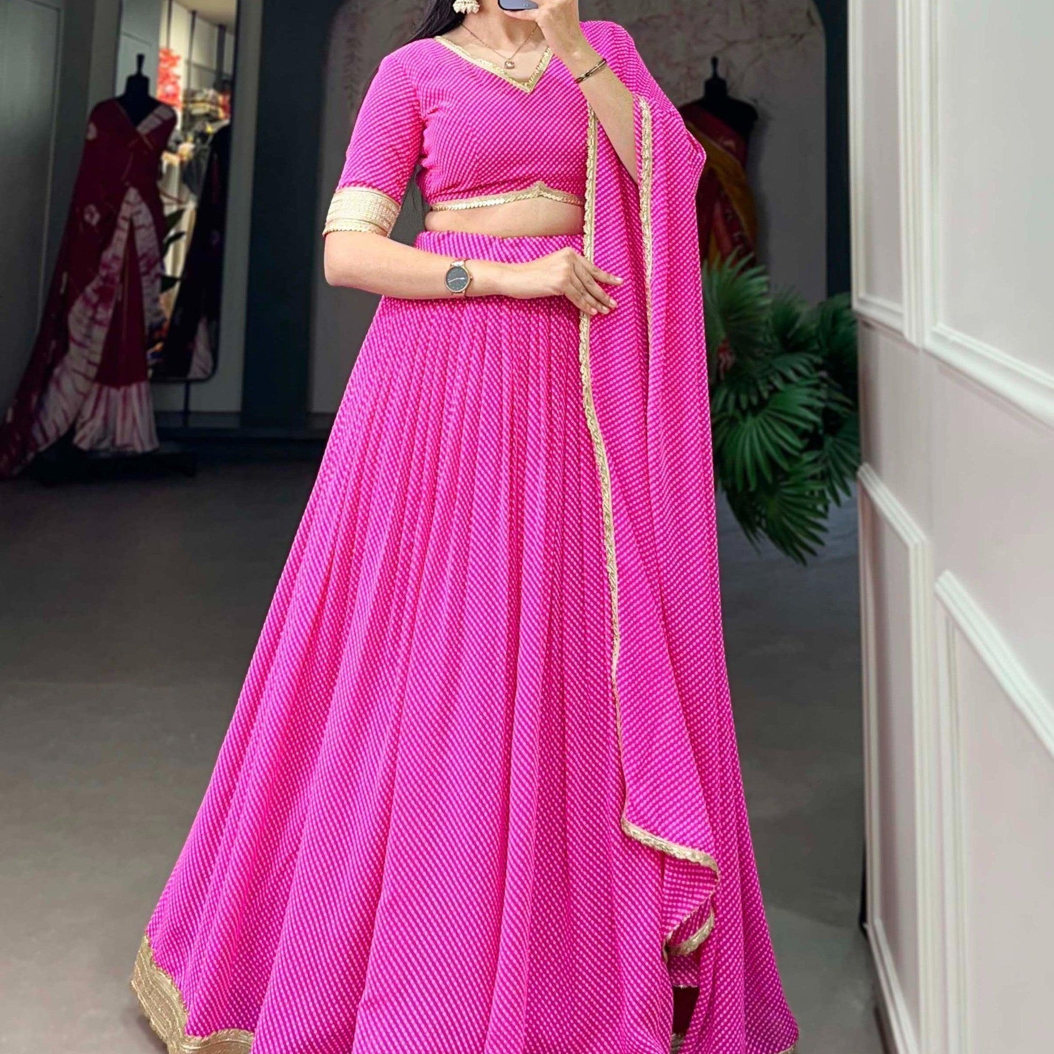Enticing Pink Digital Printed Georgette Lehenga Choli With Dupatta