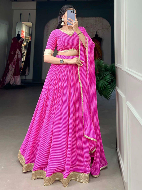 Enticing Pink Digital Printed Georgette Lehenga Choli With Dupatta