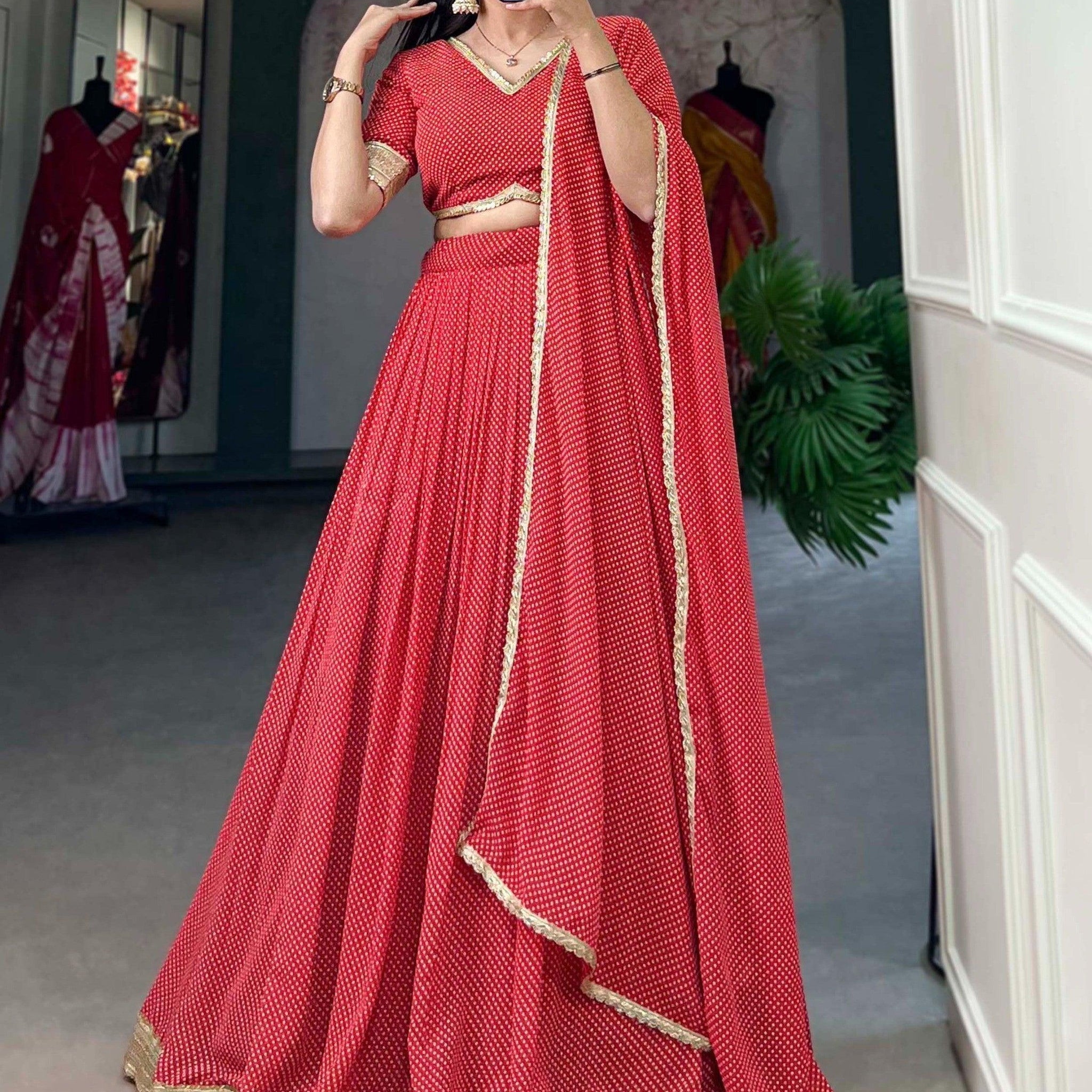 Beautiful Red Digital Printed Georgette Festive Wear Lehenga Choli