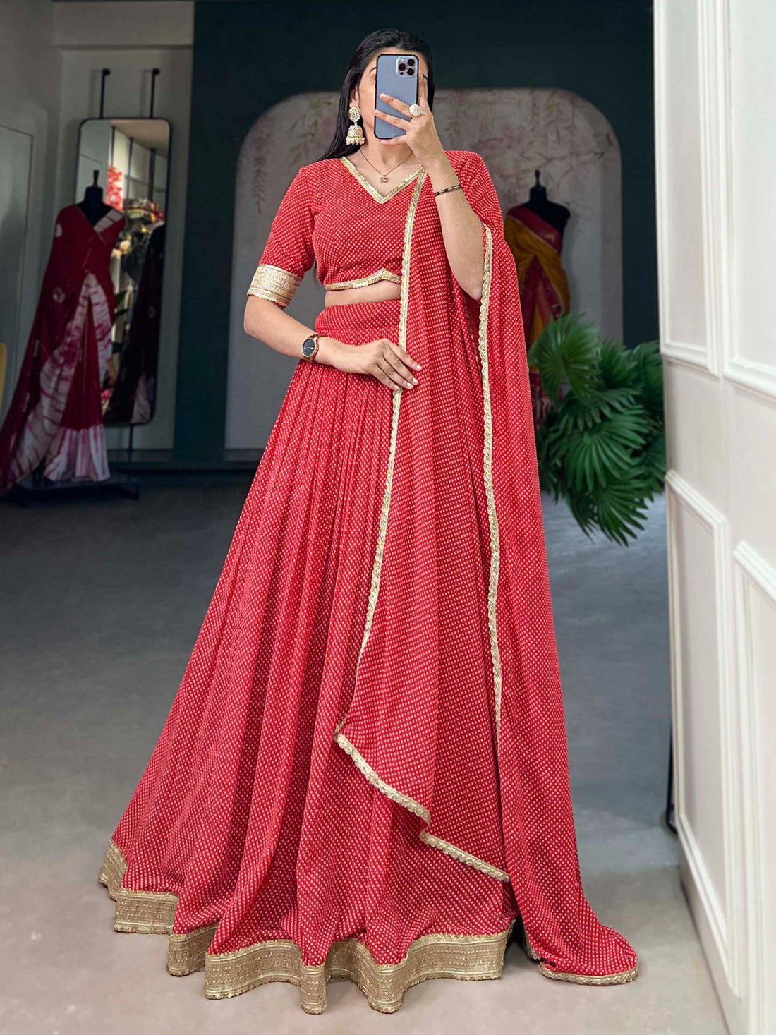 Beautiful Red Digital Printed Georgette Festive Wear Lehenga Choli