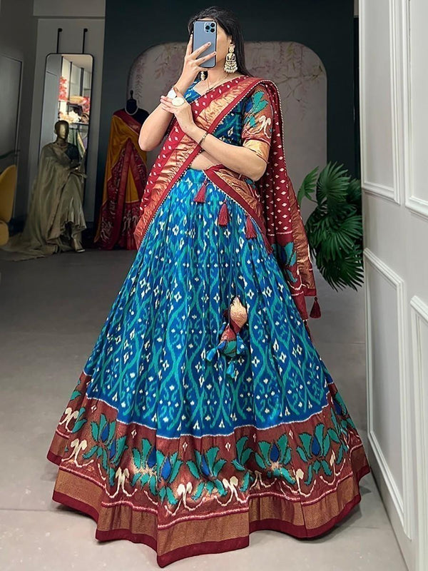 Adorable Blue Foil Printed Silk Traditional Wear Lehenga Choli