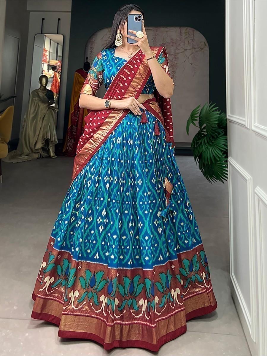 Adorable Blue Foil Printed Silk Traditional Wear Lehenga Choli