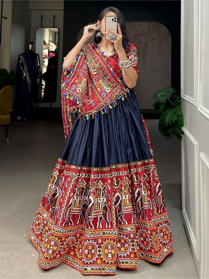 Attractive Navy Blue Gamthi Work Silk Lehenga Choli