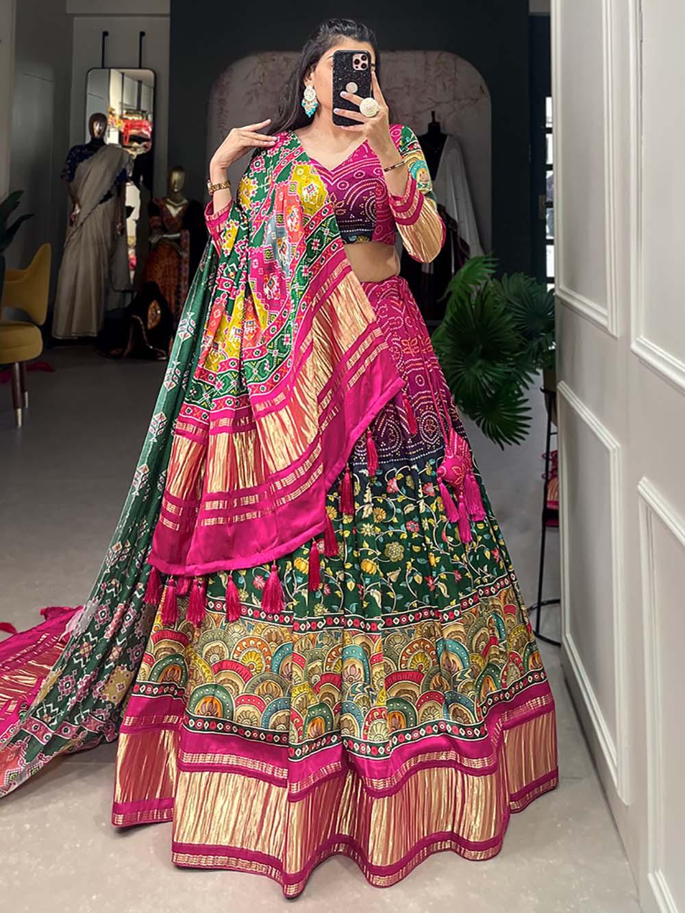 Buy Multi Color Digital Printed Gaji Silk Lehenga Choli With Dupatta Online At Zeel Clothing