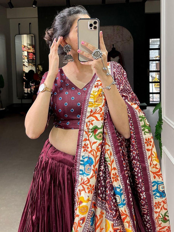 Stunning Maroon Patola Print Dola Silk Festival Lehenga Choli
