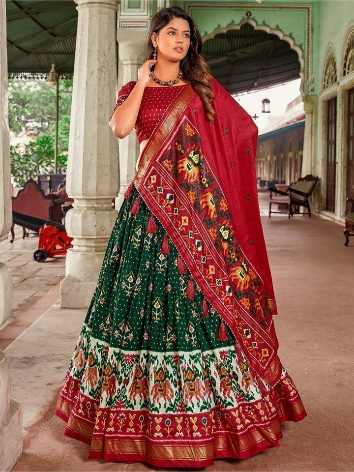 Magnificent Green Patola Printed Silk Lehenga Choli With Dupatta