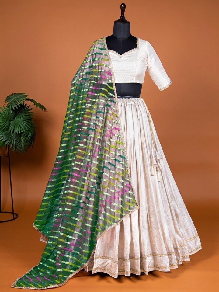 Beautiful Off-White Zari Weaving Silk Lehenga Choli With Dupatta