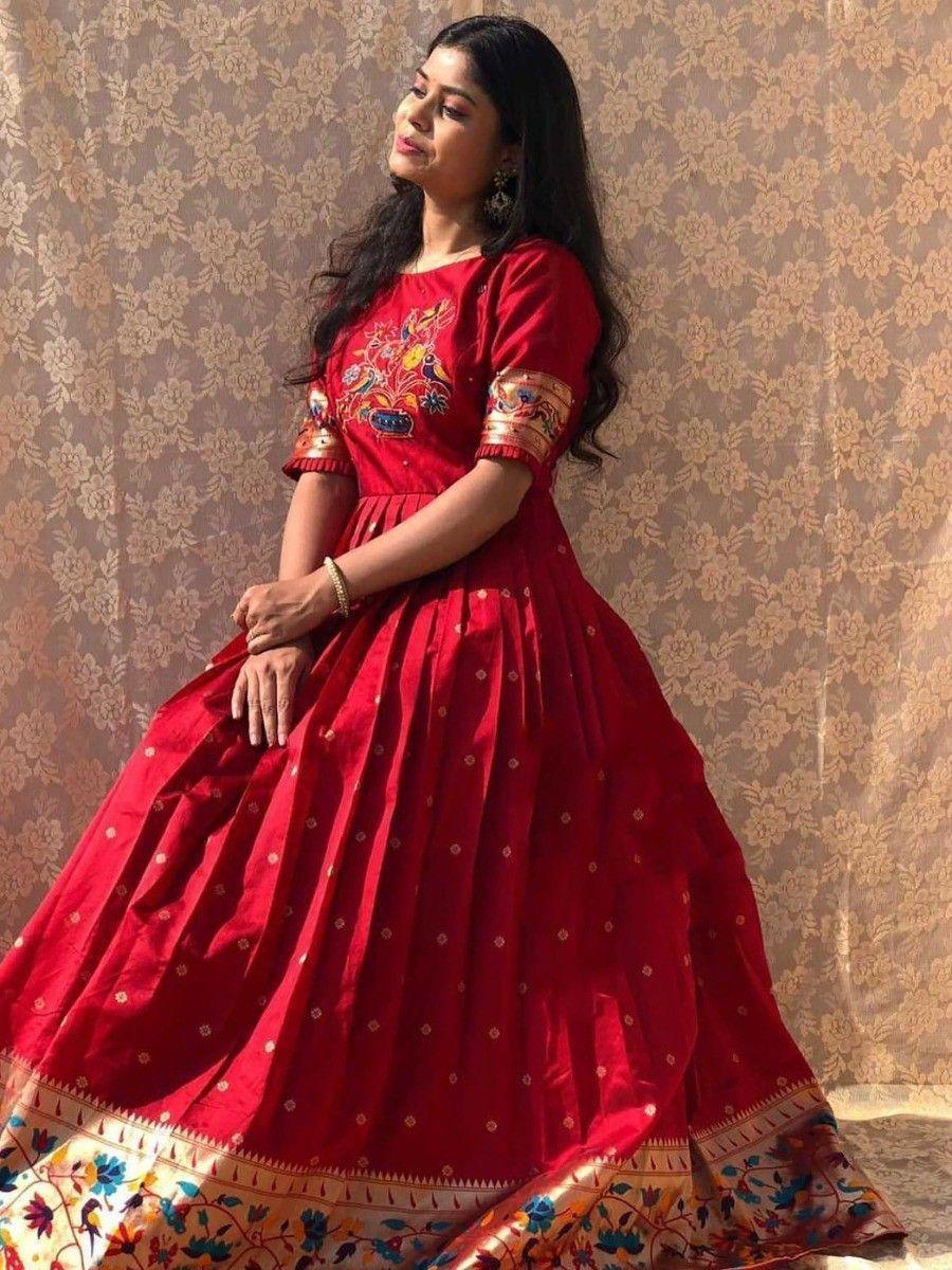 Red banarasi gown sales