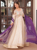 Lovable Beige Bead Work Jacquard Festive Wear Gown With Purple Dupatta - Zeel Clothing