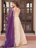 Lovable Beige Bead Work Jacquard Festive Wear Gown With Purple Dupatta - Zeel Clothing