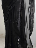 Lovable Black Thread Work Georgette Party Wear Saree With Blouse - Zeel Clothing