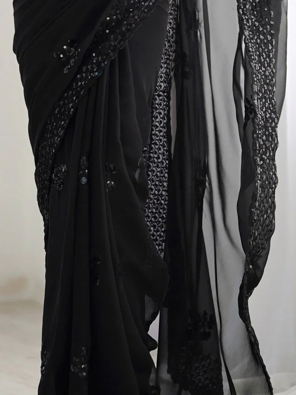 Lovable Black Thread Work Georgette Party Wear Saree With Blouse - Zeel Clothing
