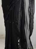 Lovable Black Thread Work Georgette Party Wear Saree With Blouse - Zeel Clothing