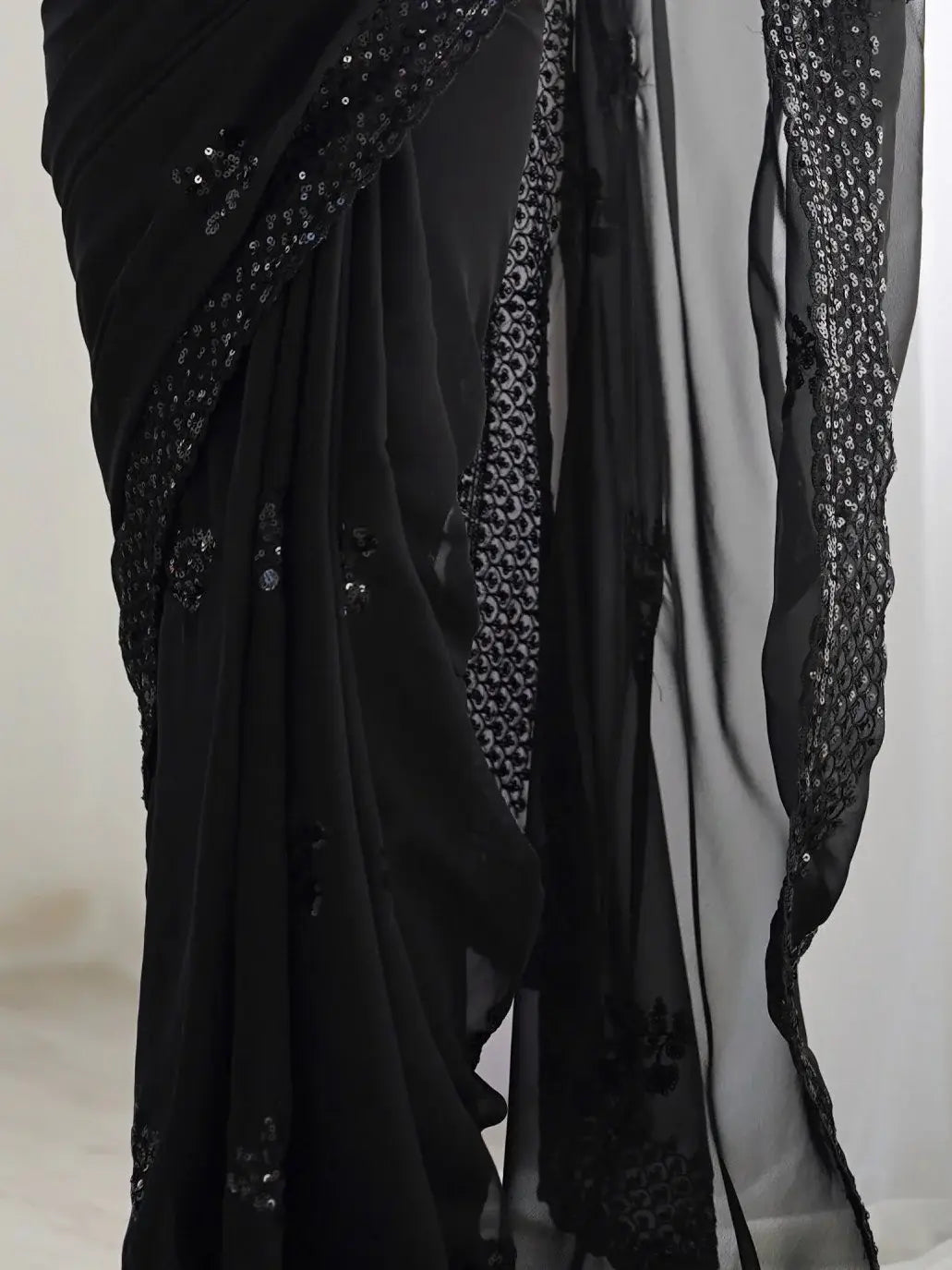 Lovable Black Thread Work Georgette Party Wear Saree With Blouse - Zeel Clothing