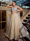 Lovable Cream Organza Crush Pattern Lehenga Heavy Work Choli - Zeel Clothing