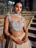 Lovable Cream Organza Crush Pattern Lehenga Heavy Work Choli - Zeel Clothing