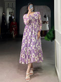 Lovable Lavender Floral Printed Georgette Western Wear Dress