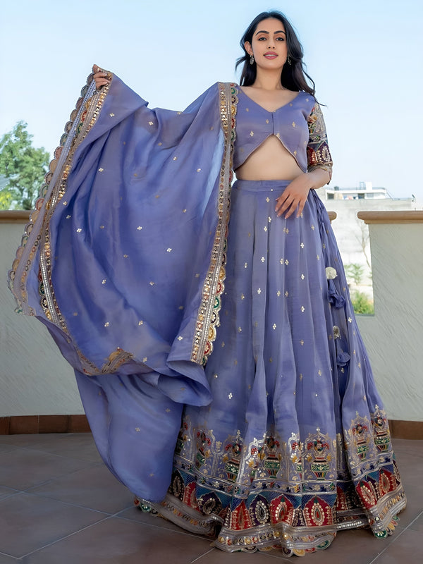 Lovable Lavender Sequins Work Silk Party Wear Lehenga With Blouse - Zeel Clothing