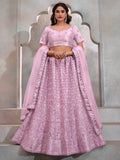 Lovable Lavender Thread Embroidery Net Wedding Lehenga Choli - Zeel Clothing