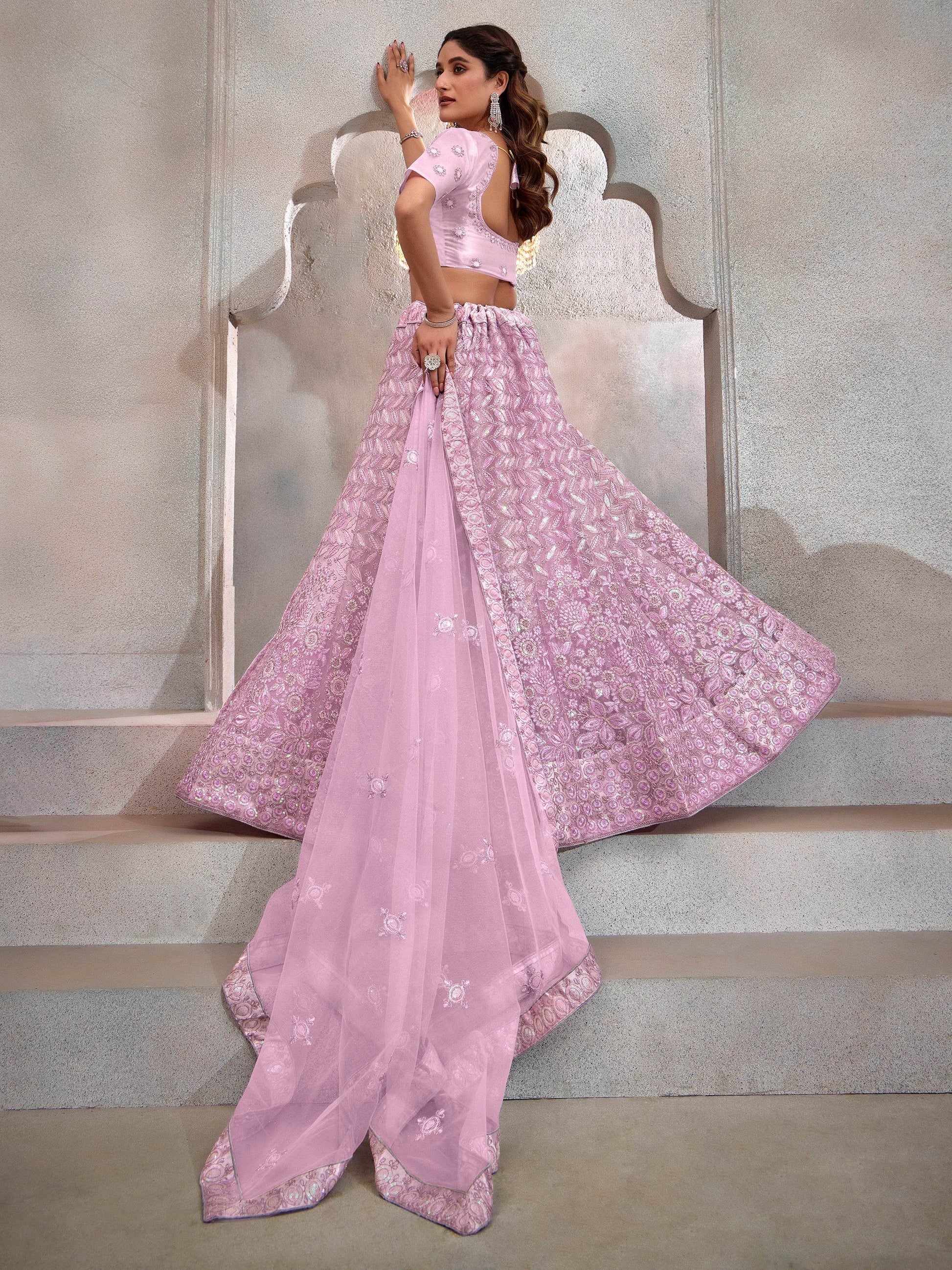 Lovable Lavender Thread Embroidery Net Wedding Lehenga Choli - Zeel Clothing