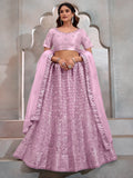 Lovable Lavender Thread Embroidery Net Wedding Lehenga Choli - Zeel Clothing