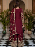 Lovable Maroon Codding Embroidery Chinon Wedding Wear Palazzo Suit