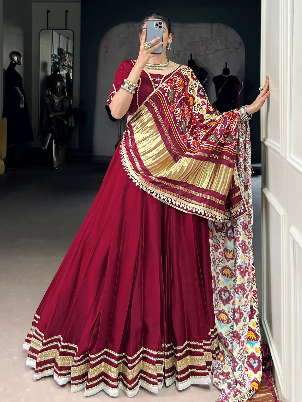 Lovable Maroon Lace Work Georgette Wedding Lehenga With Blouse - Zeel Clothing