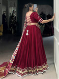 Lovable Maroon Lace Work Georgette Wedding Lehenga With Blouse - Zeel Clothing