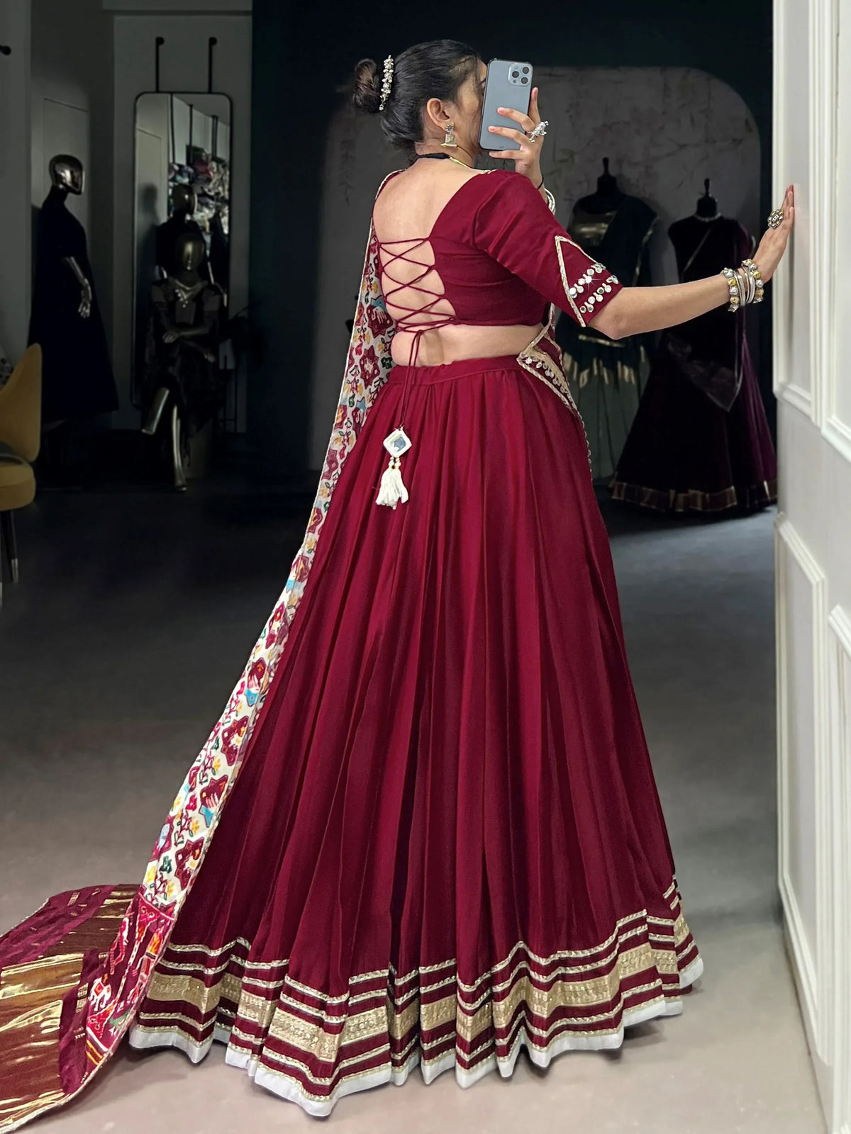 Lovable Maroon Lace Work Georgette Wedding Lehenga With Blouse - Zeel Clothing
