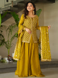 Lovable Mehendi Green Bead Embroidery Silk Function Wear Sharara Suit - Zeel Clothing