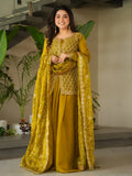 Lovable Mehendi Green Bead Embroidery Silk Function Wear Sharara Suit - Zeel Clothing