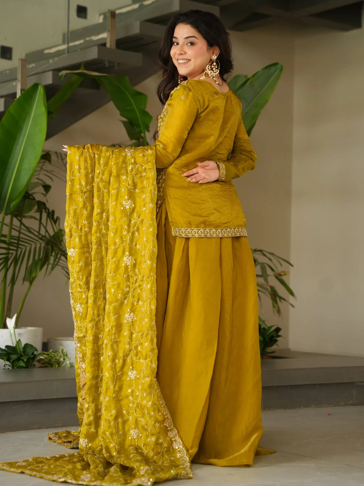 Lovable Mehendi Green Bead Embroidery Silk Function Wear Sharara Suit - Zeel Clothing