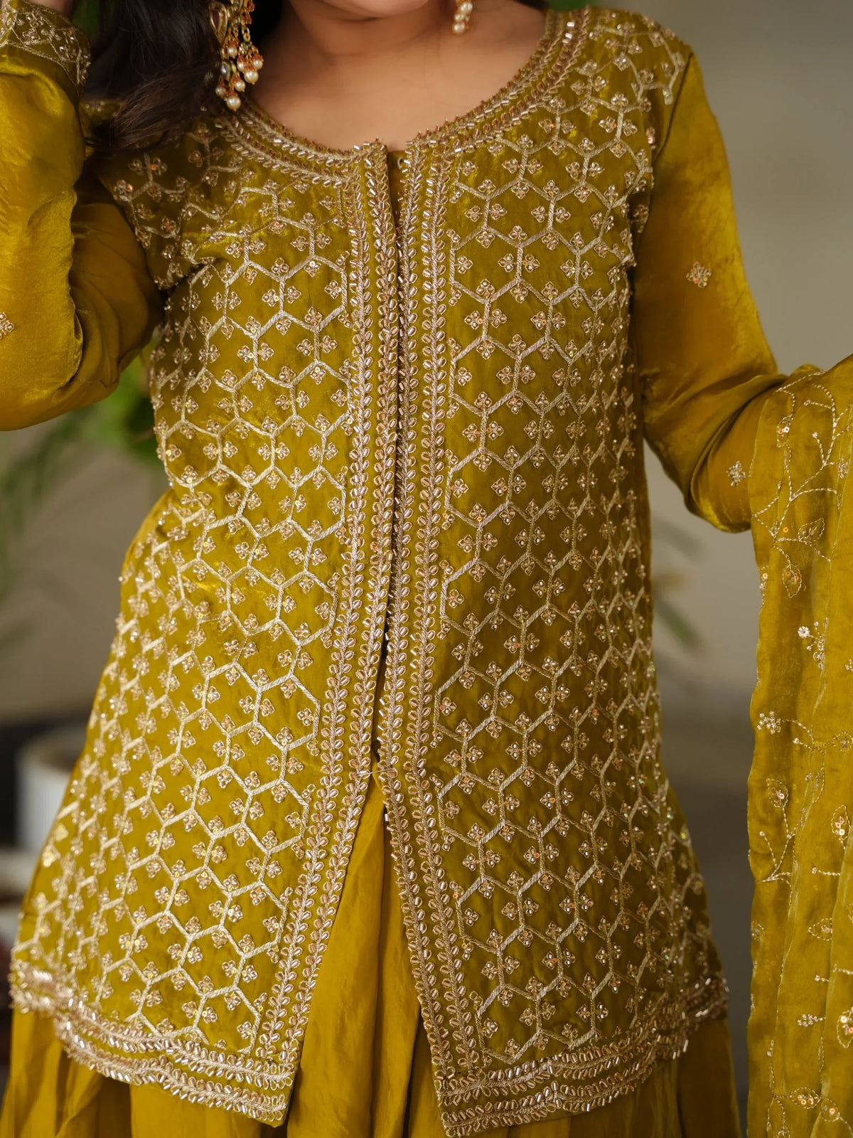 Lovable Mehendi Green Bead Embroidery Silk Function Wear Sharara Suit - Zeel Clothing