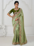 Lovable Mehendi Green Border Work Dola Silk Festival Wear Saree - Zeel Clothing