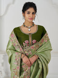 Lovable Mehendi Green Border Work Dola Silk Festival Wear Saree - Zeel Clothing