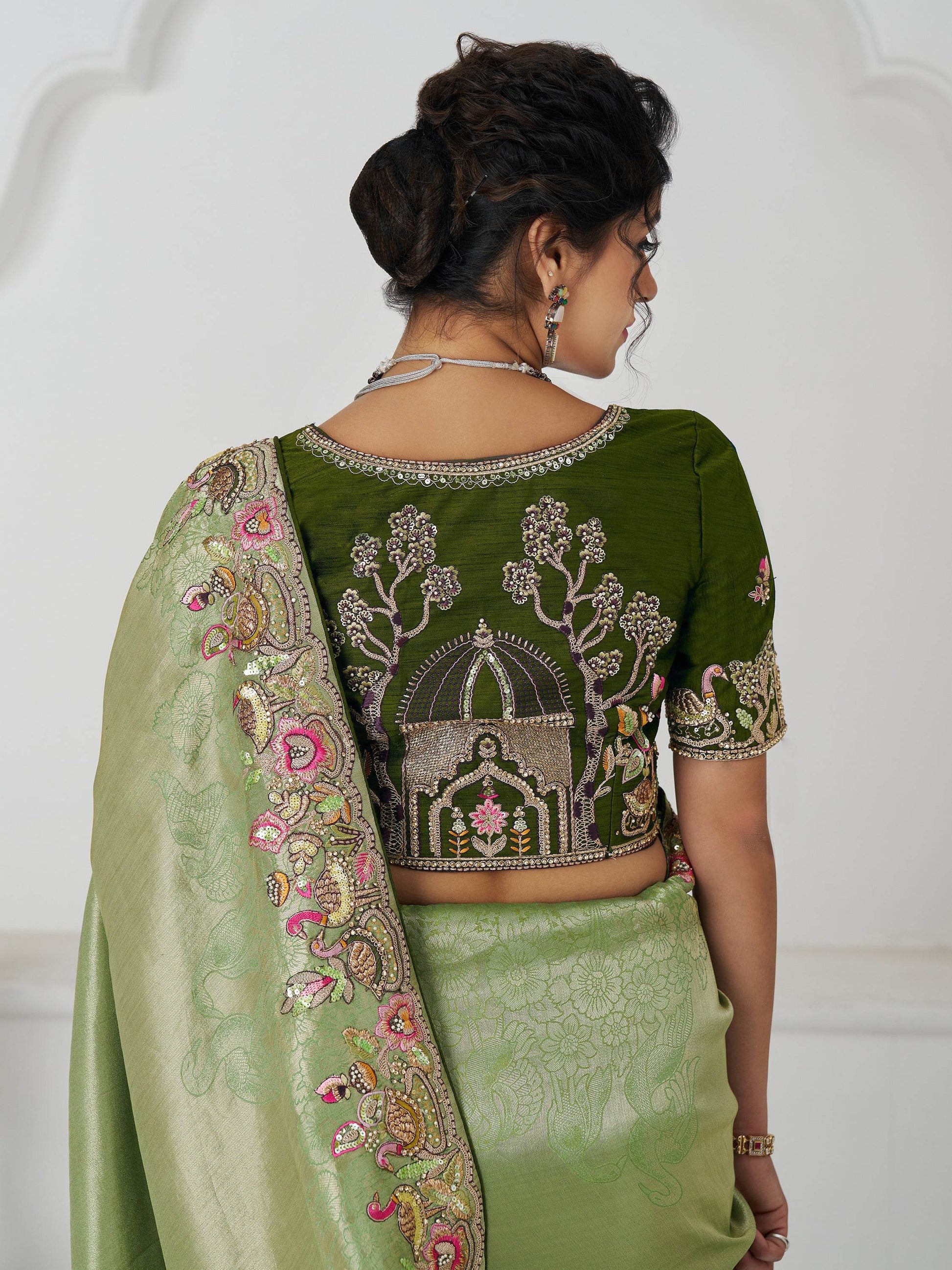 Lovable Mehendi Green Border Work Dola Silk Festival Wear Saree - Zeel Clothing
