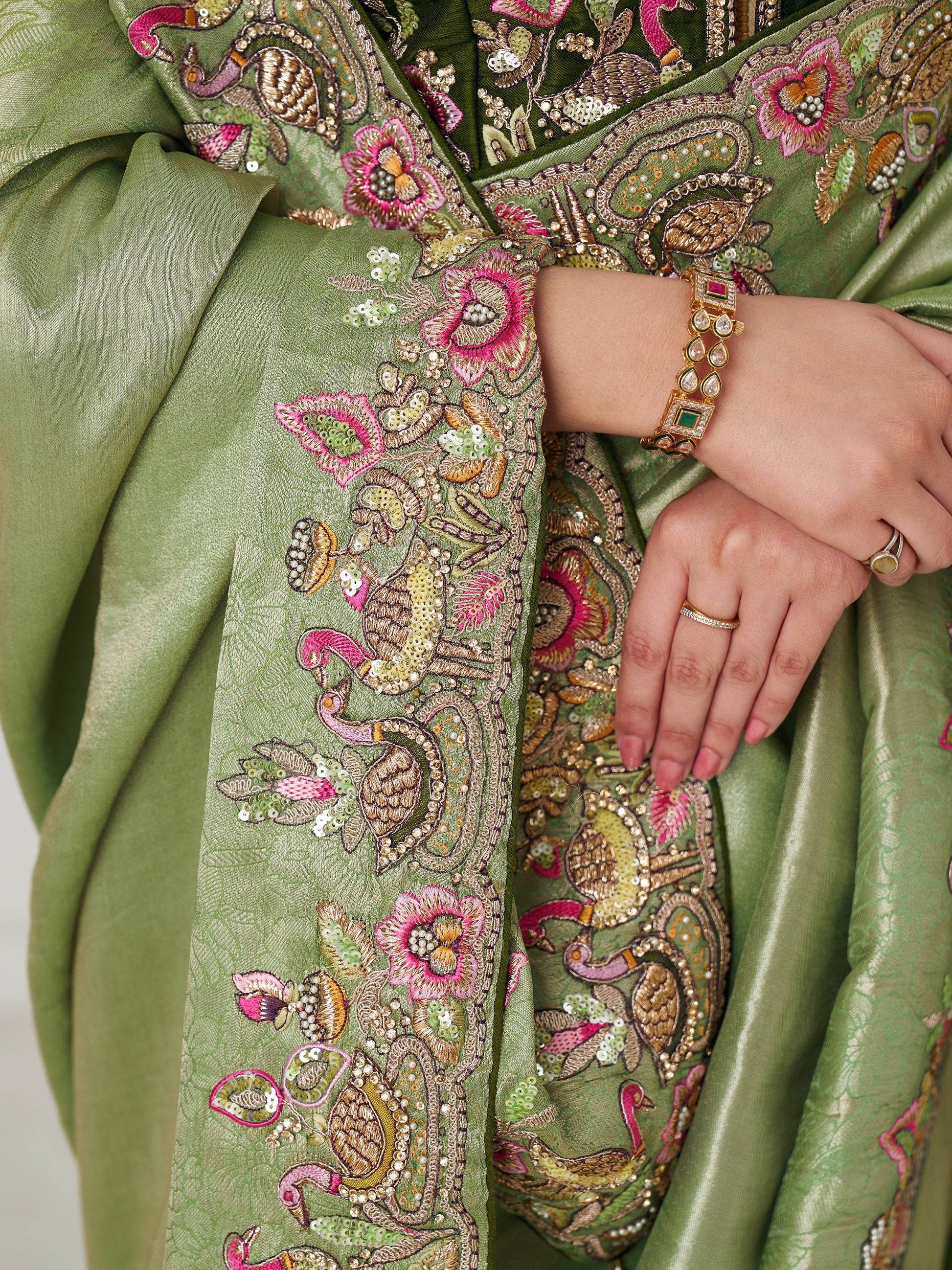 Lovable Mehendi Green Border Work Dola Silk Festival Wear Saree - Zeel Clothing