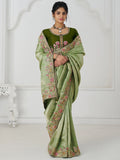 Lovable Mehendi Green Border Work Dola Silk Festival Wear Saree - Zeel Clothing