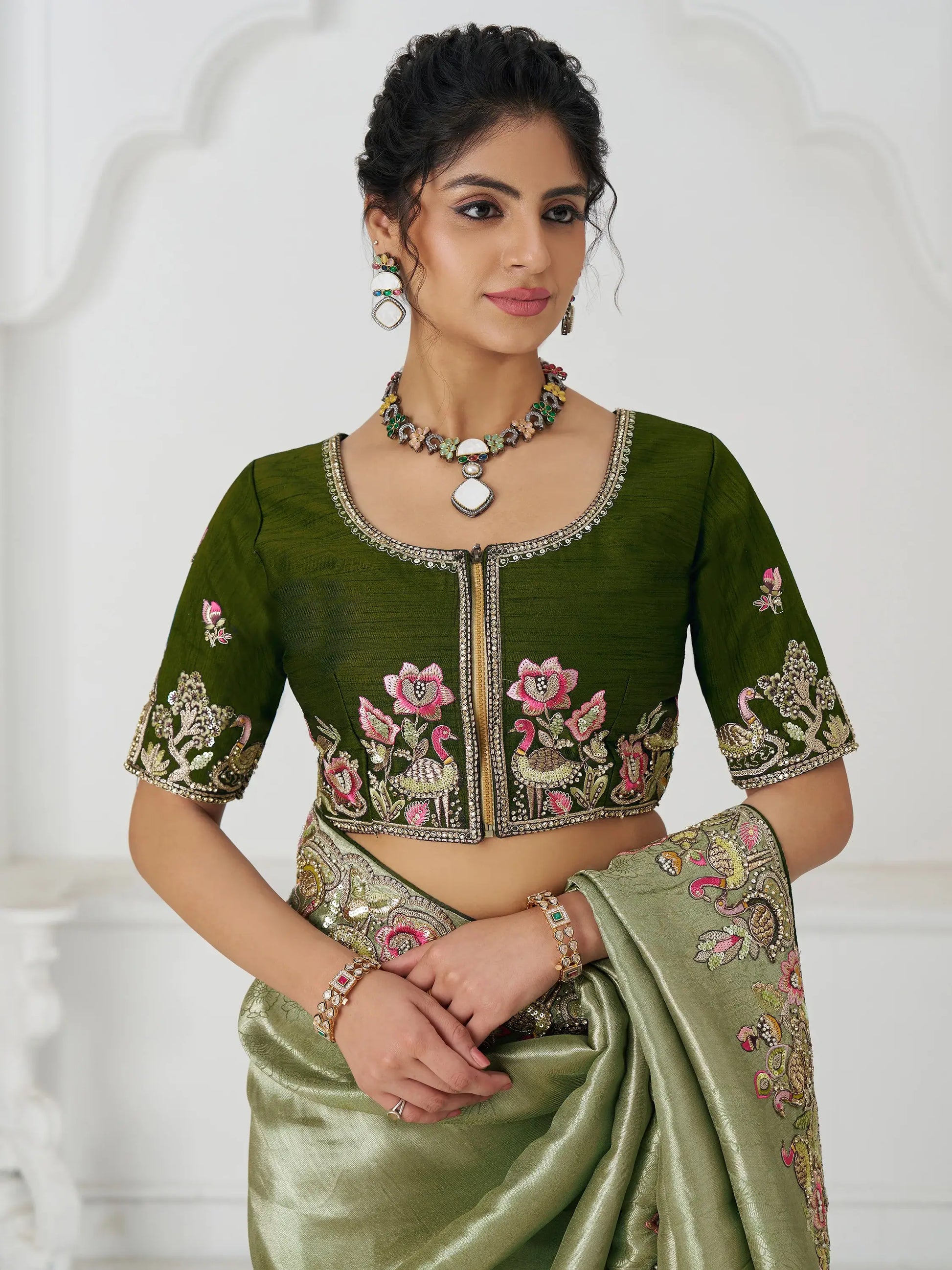 Lovable Mehendi Green Border Work Dola Silk Festival Wear Saree - Zeel Clothing
