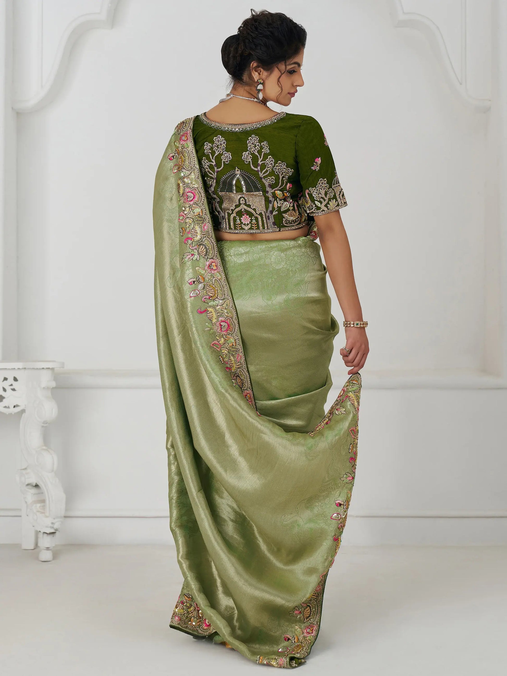 Lovable Mehendi Green Border Work Dola Silk Festival Wear Saree - Zeel Clothing