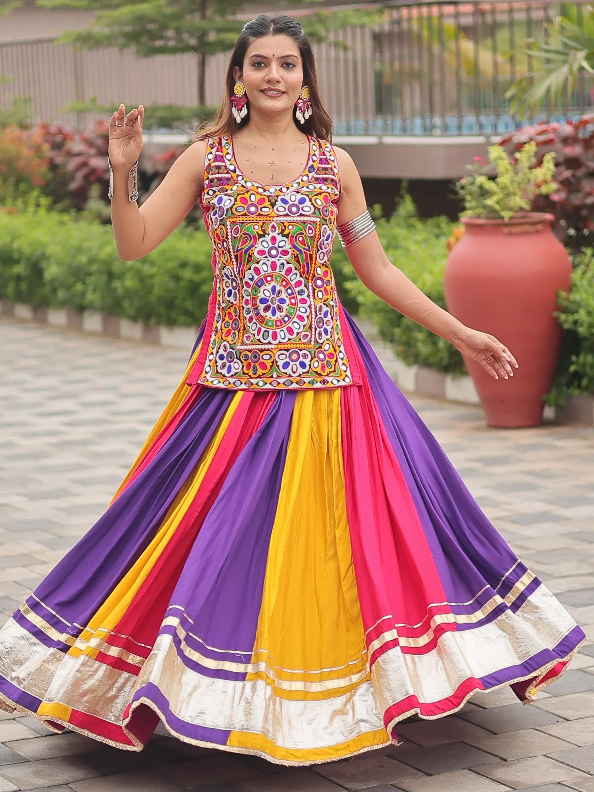 Lovable Multi-Color Cotton Navratri Special Lehenga With Gamthi Work Choli - Zeel Clothing