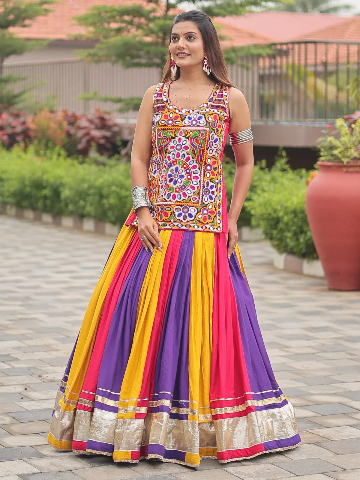 Lovable Multi-Color Cotton Navratri Special Lehenga With Gamthi Work Choli - Zeel Clothing