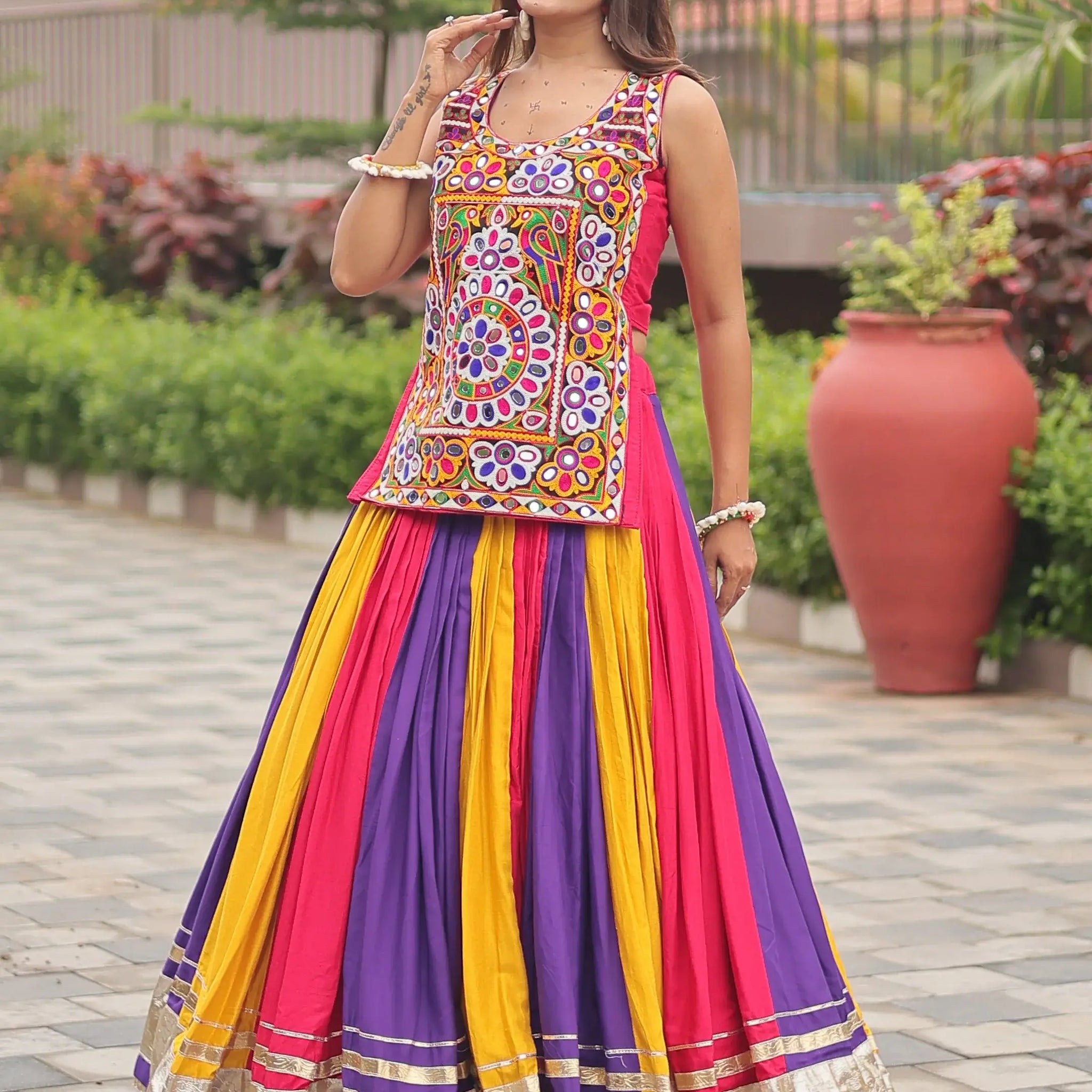 Lovable Multi-Color Cotton Navratri Special Lehenga With Gamthi Work Choli - Zeel Clothing
