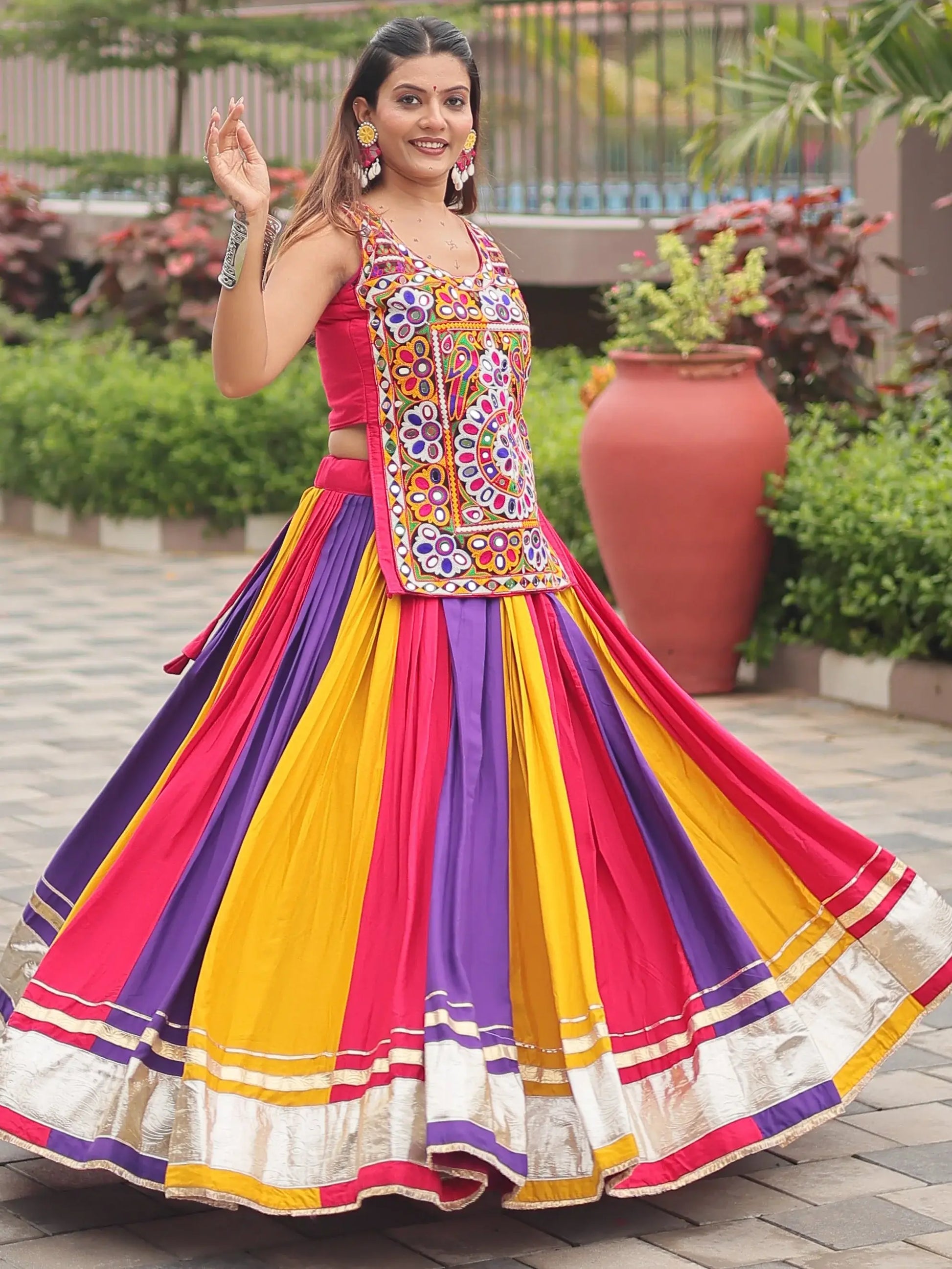 Lovable Multi-Color Cotton Navratri Special Lehenga With Gamthi Work Choli - Zeel Clothing