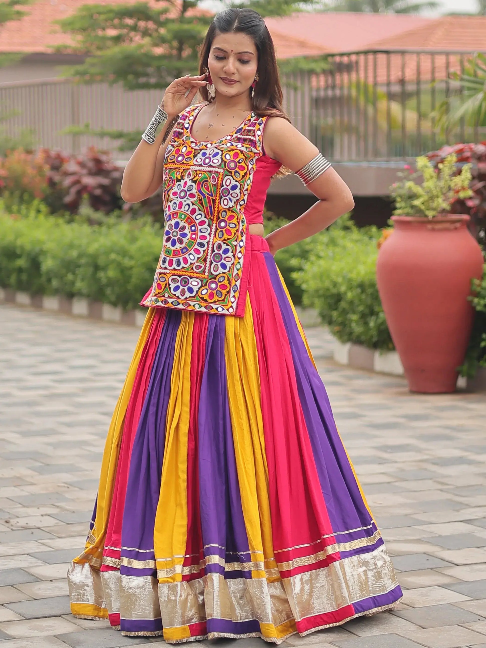 Lovable Multi-Color Cotton Navratri Special Lehenga With Gamthi Work Choli - Zeel Clothing