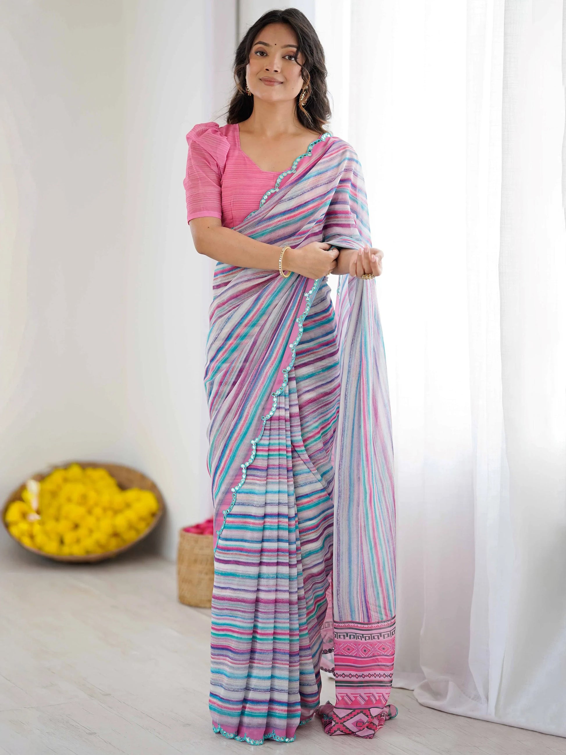 Lovable Multi-Color Digital Printed Georgette Festive Wear Saree With Blouse