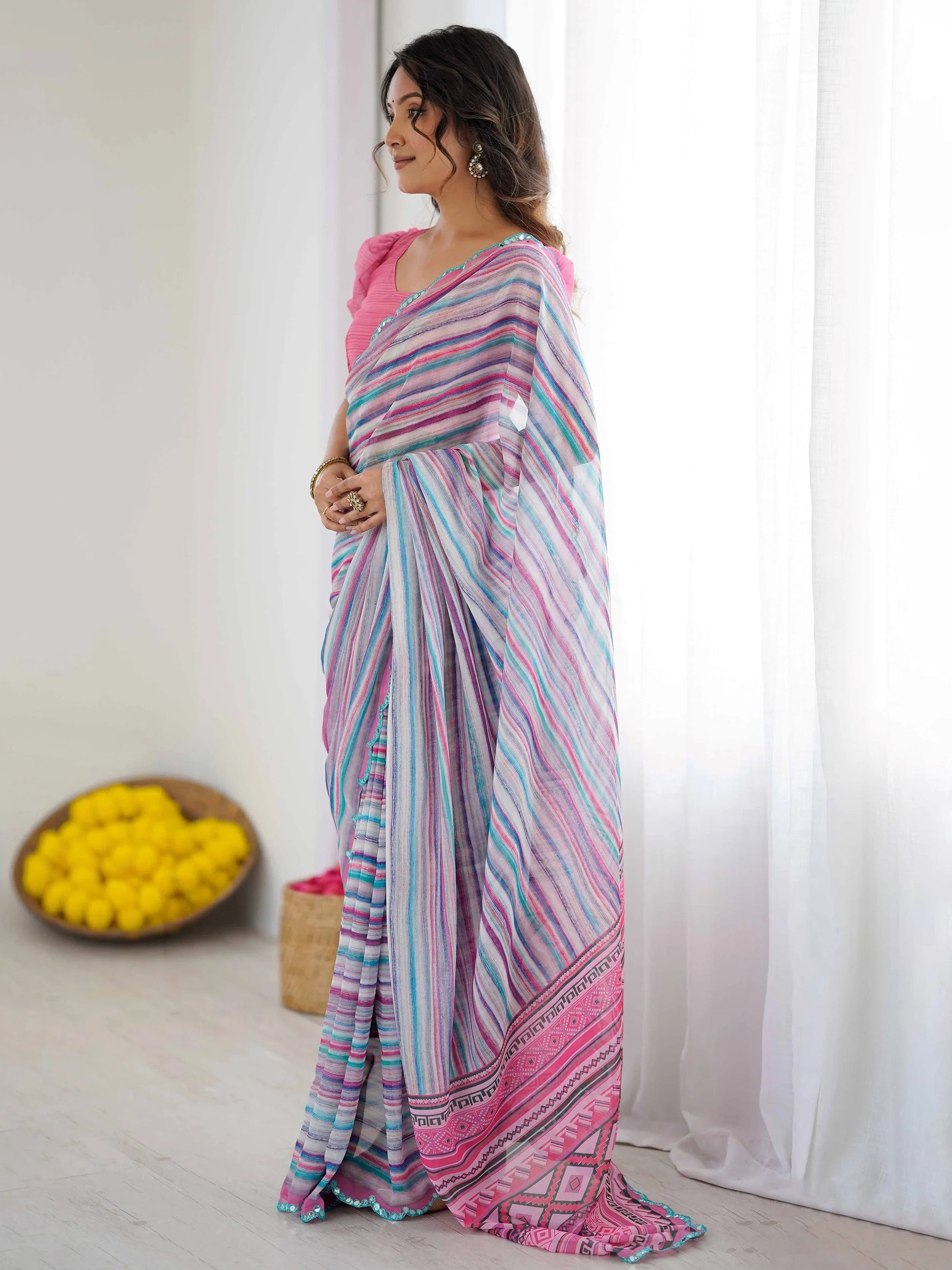 Lovable Multi-Color Digital Printed Georgette Festive Wear Saree With Blouse